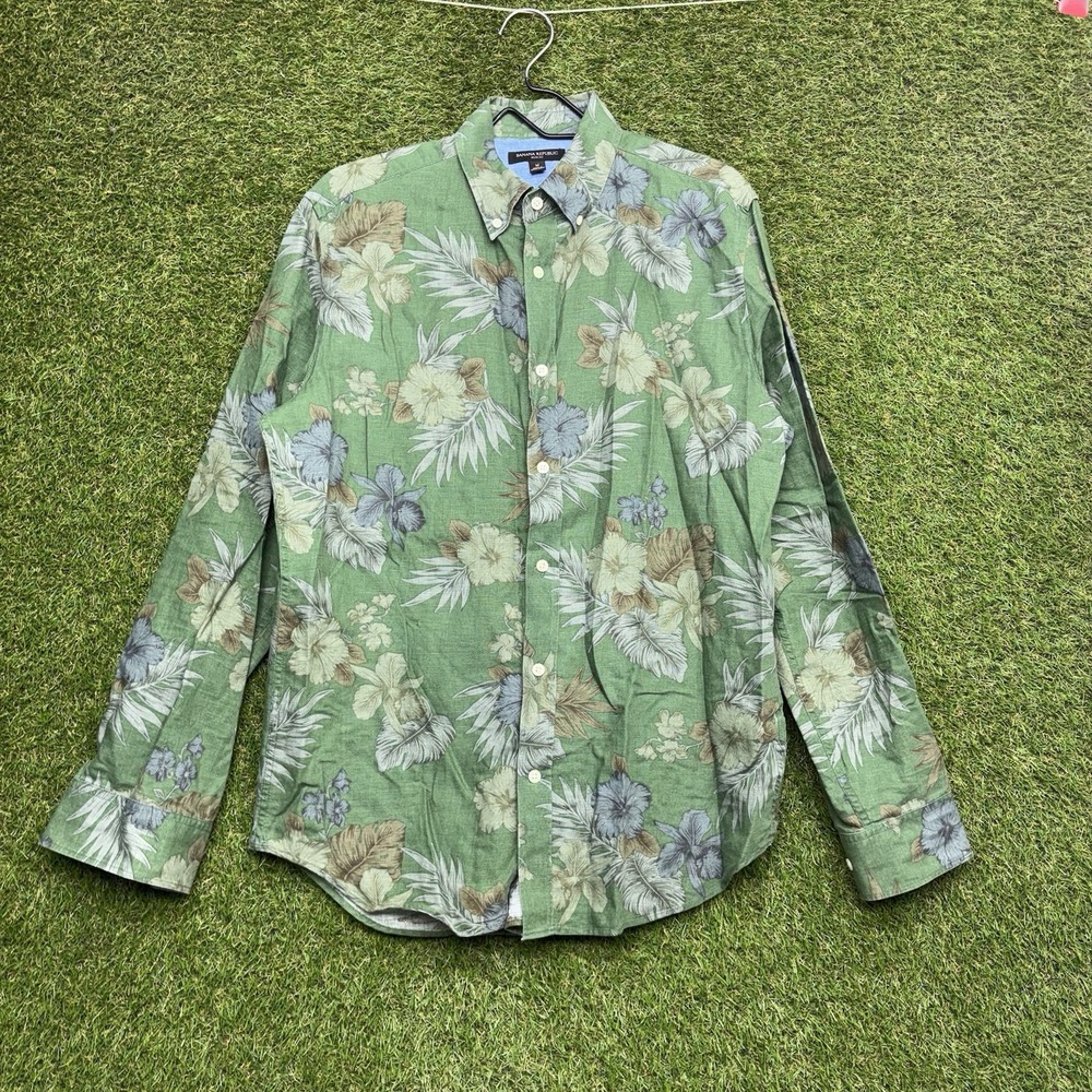 Banana Republic Linen Shirt Mens Medium Vacation Hawaii Paisley Floral Print
